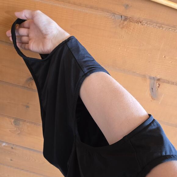 Anthropologie Seafolly Active One Shoulder Cutout Black Swimsuit One Piece 12 - Picture 4 of 5